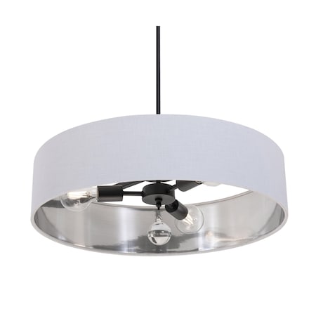Afx Celine Pendant, 24 in., Black Finish, White/Silver Shade CLNP24MBBK-WHSL